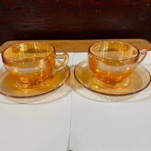 Vintage Amber Glass Teacup and Saucer Set